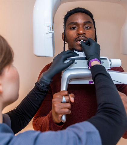 Dental patient preparing to undergo CBCT scan