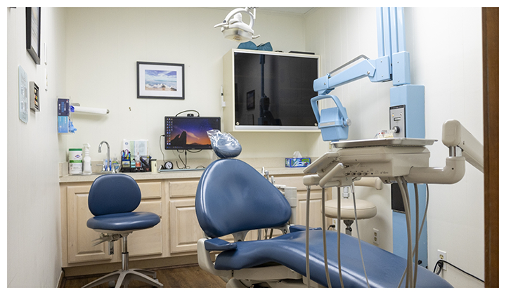 Frontal view of a dental treatment chair