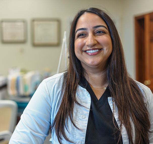 Close up of female dentist smiling